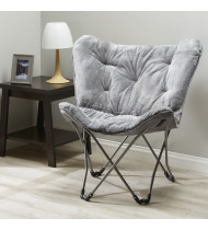 Folding Faux Fur Butterfly Chair, Gray